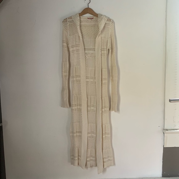 Vintage Y2K cream crochet hooded maxi cardigan - Picture 8 of 8